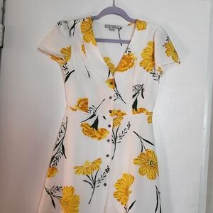 Floral White and Yellow Dress